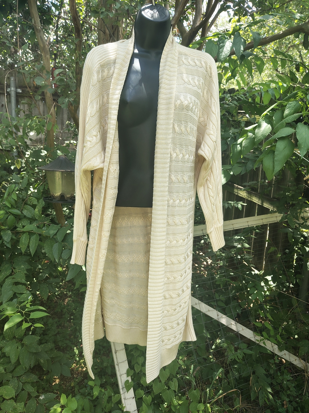 Lauren Ralph Lauren Cream Cable Knit Open Cardigan Duster